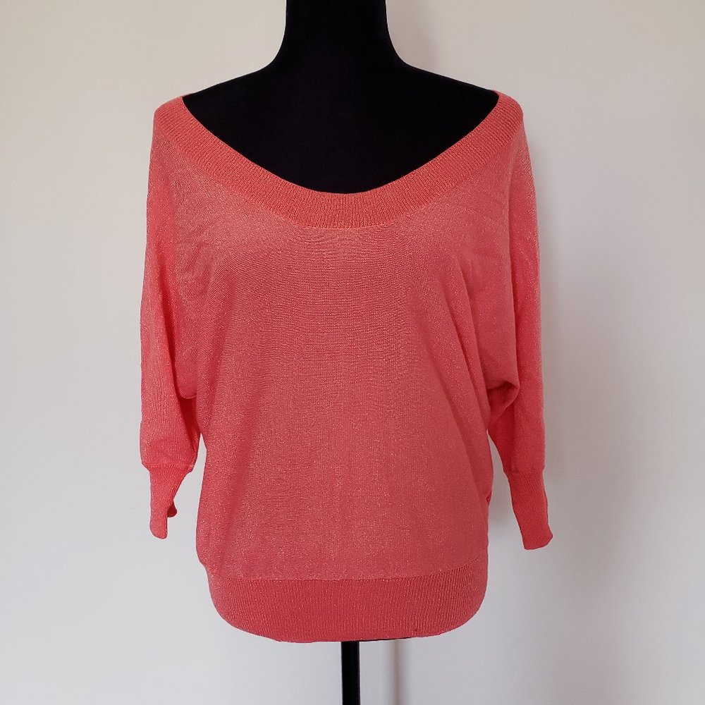 xs || express || ORANGE METALLIC THREADED SWEATER